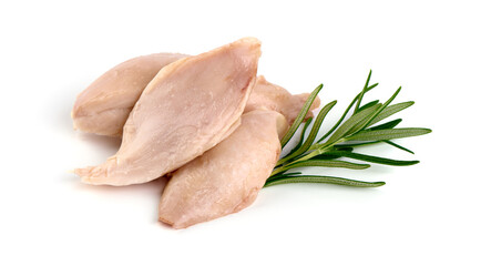 Boiled chicken meat isolated on white background.