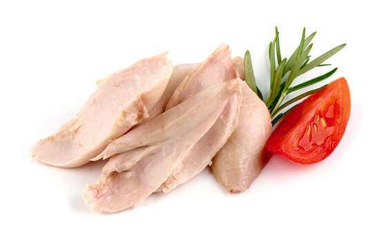Boiled chicken meat isolated on white background.