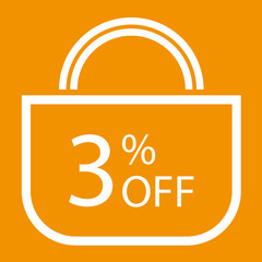 3 percent off. Orange banner with shopping bag illustration.