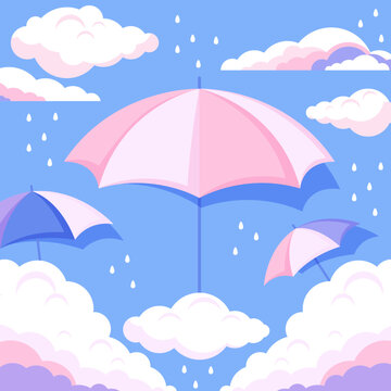 Flat monsoon season illustration with umbrellas Vector illustration.