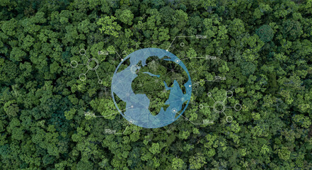Concept save earth, Green forest tree texture with earth icon, Day earth Save the world save...