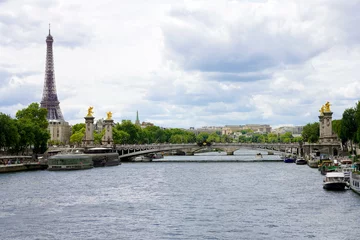 Photo sur Plexiglas Pont Alexandre III Seine River with Pont Alexandre III Bridge and Eiffel Tower in Paris, France