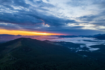 Morning sky and Carpathian mountains at sunrise in the summer. Ukraine, Europe