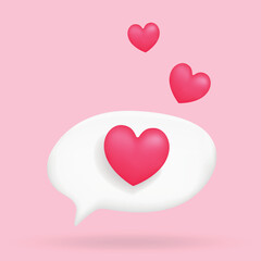 3d social media notification love like heart icon in white pin isolated on pink background. 3D rendering. Vector illustration