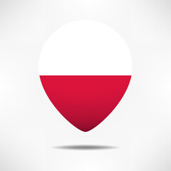 Poland map pointers flag with shadow. Pin flag