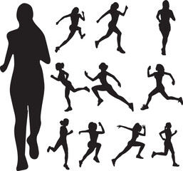 Obraz na płótnie Canvas Woman silhouettes of runner set