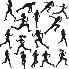 Fototapeta na wymiar Woman silhouettes of runner set