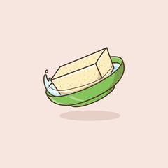 cute cartoon illustration of tofu in a bowl