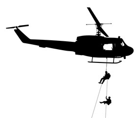 Helicopter silhouette. Isolated illustration of a military helicopter. Military landing.