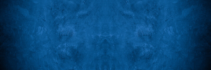 Old wall pattern texture cement blue dark abstract  blue color design are light with black gradient background.