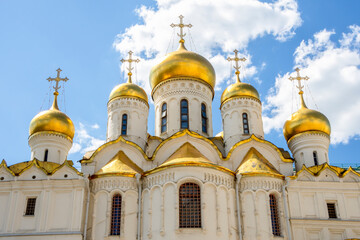Fototapeta na wymiar Domes of the Assumption Cathedral on the territory of the Moscow Kremlin, Moscow, Russia.