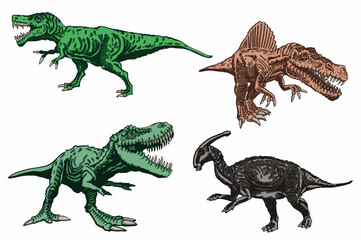 Vector set of color dinosaurs isolated on white background, dino collection