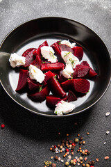 beet salad beetroot and cheese healthy meal food snack diet on the table copy space food background rustic top view keto or paleo diet veggie vegan or vegetarian food