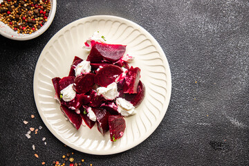 beet salad beetroot and cheese healthy meal food snack diet on the table copy space food background rustic top view keto or paleo diet veggie vegan or vegetarian food