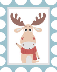 Postage stamp with a cute elk in  scarf