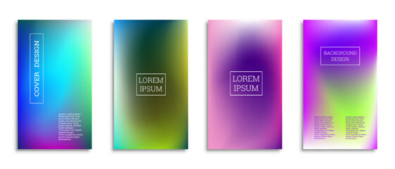 Bright gradient background for the cover. Set of 4 covers. Creative modern vector illustration. Holographic spectrum.