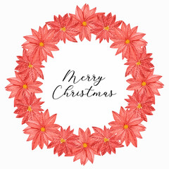 Watercolor Christmas poinsettia flower wreath. Illustration for greeting cards and invitations isolated on white background.