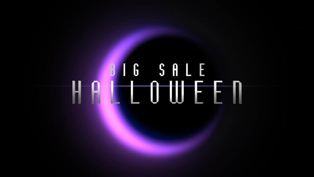Halloween Big Sale on purple moon in dark space, motion holidays, horror and Halloween style background