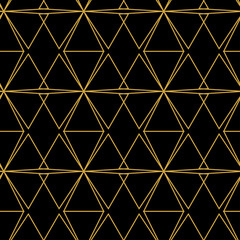 Golden texture.Seamless geometric pattern on the black background. Gold texture for abstract holiday background