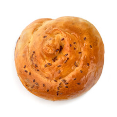 Placinta cake filled with a soft cheese. Isolated on a white background.