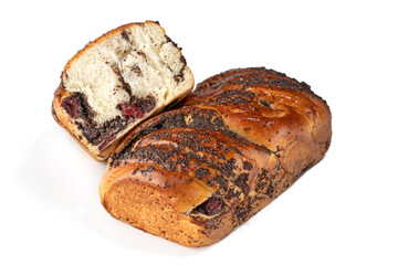 Bun with poppy seeds isolated on white background