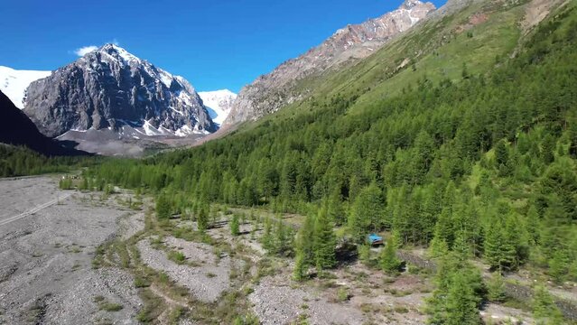 High altitude discontinuous river in valley