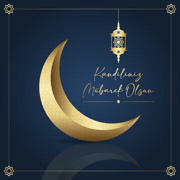 muslim holiday, feast. islamic holy night concept. have a blessed kandil greeting card vector illustration (turkish: kandiliniz mubarek olsun)