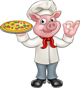 Pig Pizza Chef Cartoon Character Mascot