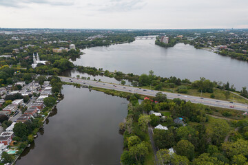 Fototapeta premium Aerial view of Rivière des Prairies, Montreal, Canada