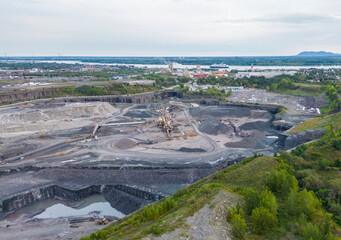 Quarry, open-pit mine in Montreal East, Canada, aerial view