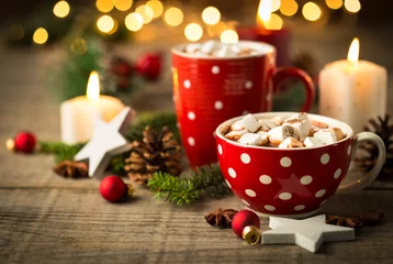 Gordijnen Christmas hot chocolate on the wooden table © pilipphoto