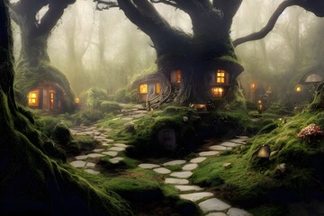 A village on the middle of a dense forest