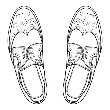 Vector hand drawing illustration with men brogue fashion shoes, top view .Doodle illustration	
