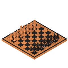 3d rendering illustration of a wooden chess set