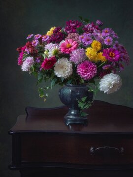 Still life with mixed bouquet of autumn flowers