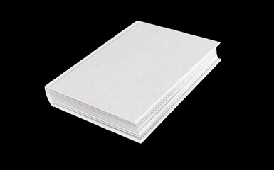 Book mockup with white empty cover isolated on black background. Angle view. Reading, study, education concept. Encyclopedia, Bible, code, novel