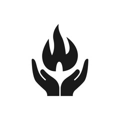 Fire on hand icon flat style isolated on white background. Vector illustration