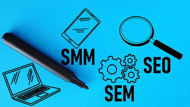 Three business strategies seo, sem and smm are shown using the text