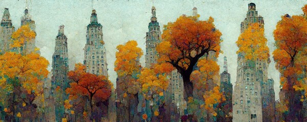 fall in nyc illustration