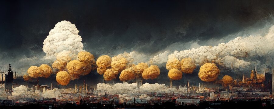 nuclear bombs over european city