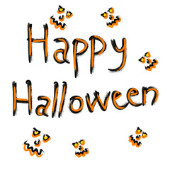Happy Halloween brushed painting text with halloween 