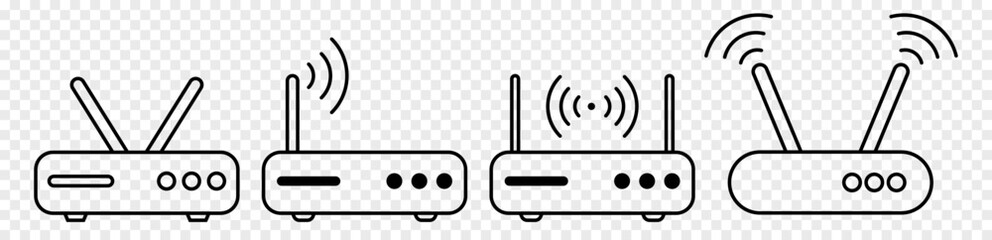 Wifi router line icon set. Vector illustration isolated on transparent background - obrazy, fototapety, plakaty