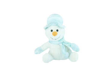 Blue snowman. Plush toy in the shape of vegetable. Isolated on white background without shadow.