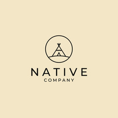 native indian camp badge logo vector icon template design
