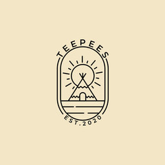 teepees indian camp badge logo line art icon template design © HFZ13