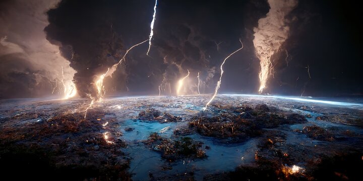 Lightning Striking a Planet's Surface