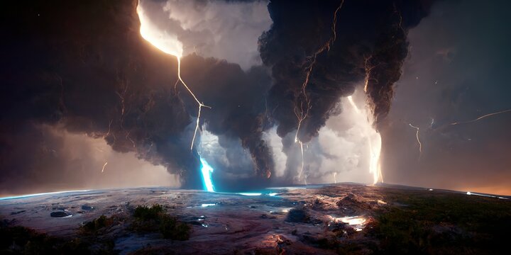 Lightning Striking a Planet's Surface