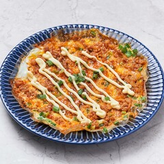 vietnamese pizza served in a dish isolated on grey background side view of vietnam food