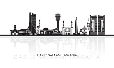 Silhouette Skyline panorama of city of Dar Es Salaam, Tanzania - vector illustration