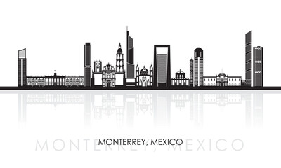 Silhouette Skyline panorama of city of Monterrey, Mexico - vector illustration - obrazy, fototapety, plakaty
